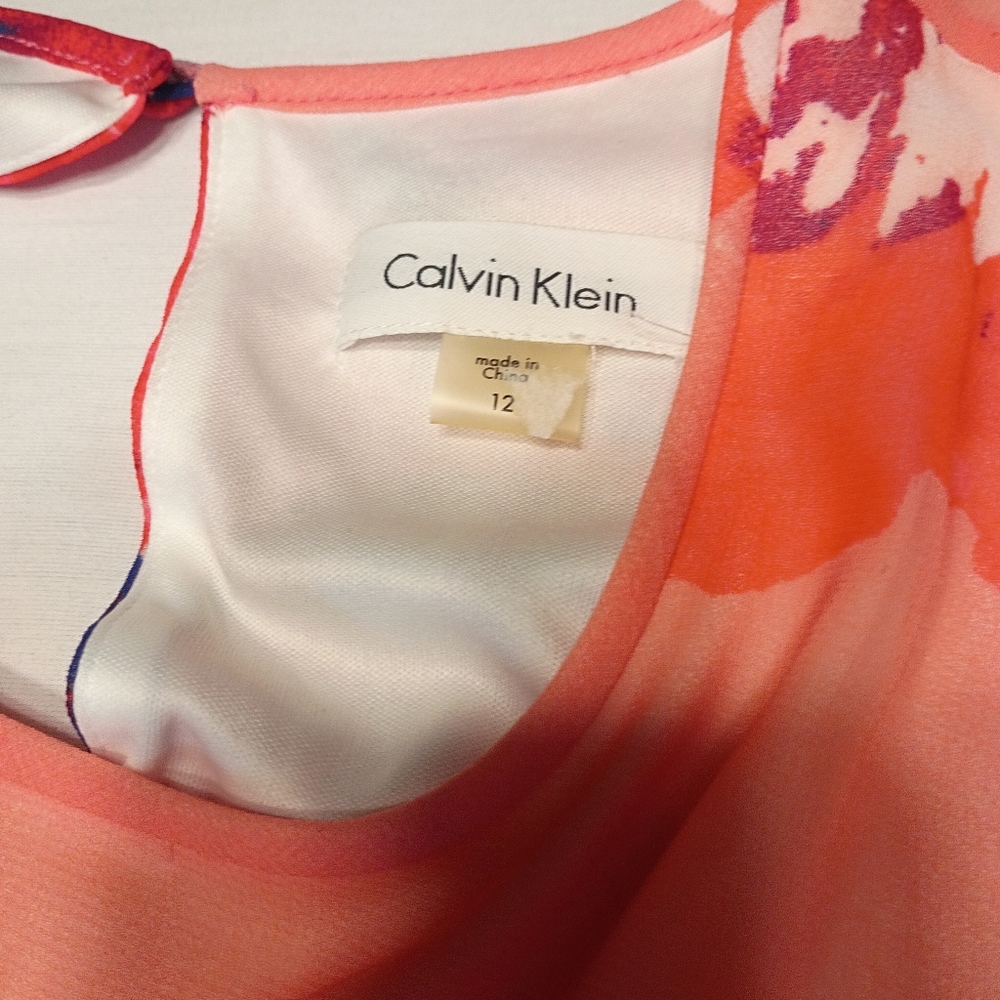 #1060 Calvin Klein Coral Floral Sleeveless A-Line Dress - Picture 5 of 6